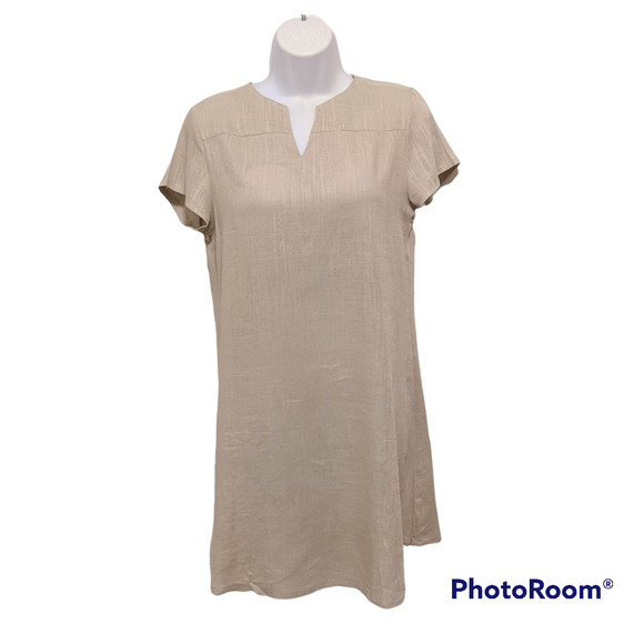 YIDART Pullover Knee Length Tan Linen Cotton Dress Size S NWT - Picture 1 of 3